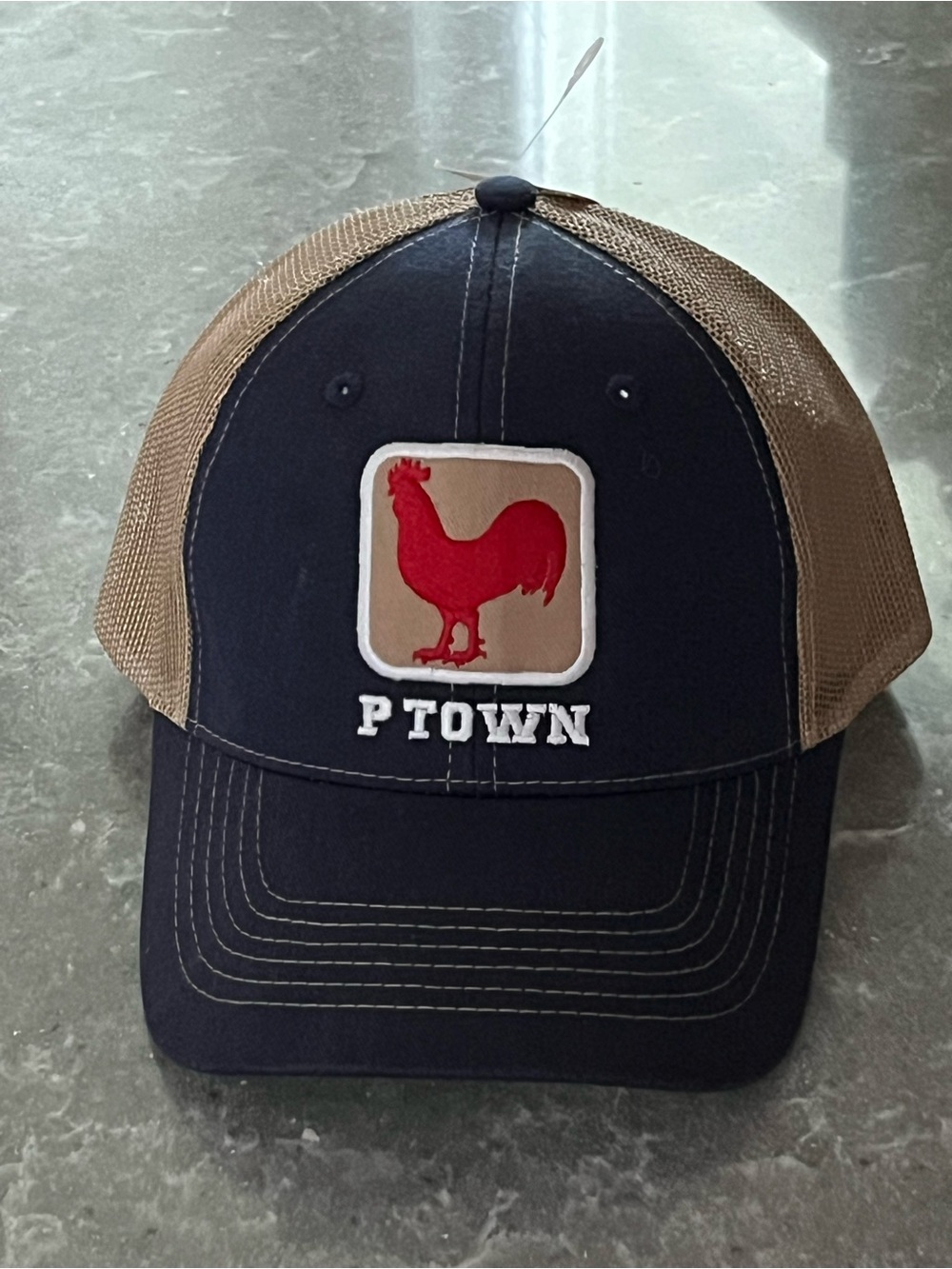 NWT Marine Specialties PTOWN Red Rooster Trucker Hat Provincetown Navy Blue